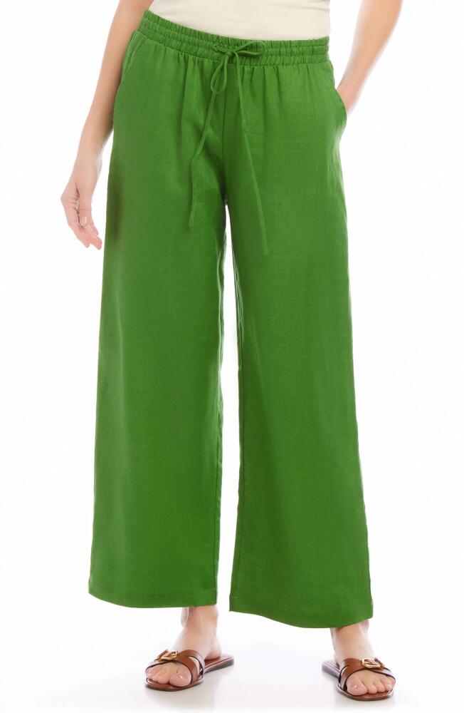 Karen Kane Wide Leg Drawstring Linen Pants in Green Cover