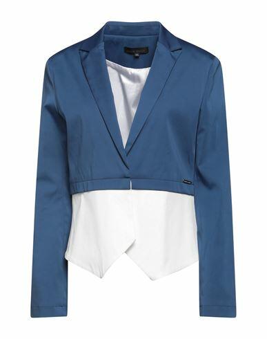 Frankie Morello Woman Blazer Navy blue Polyester, Cotton, Elastic fibres Cover