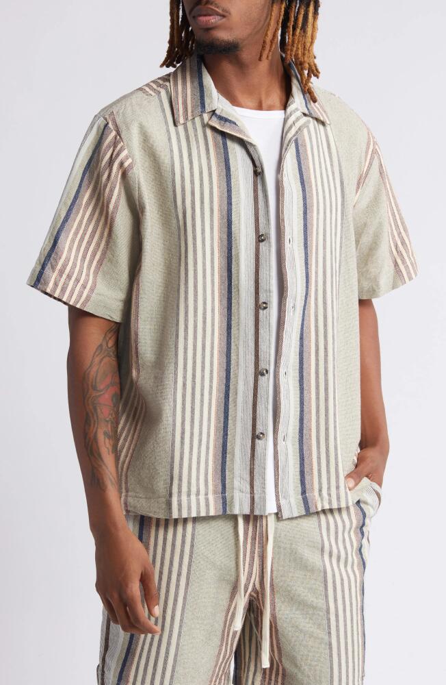 BDG Urban Outfitters Stripe Cotton Camp Shirt in Sand Cover