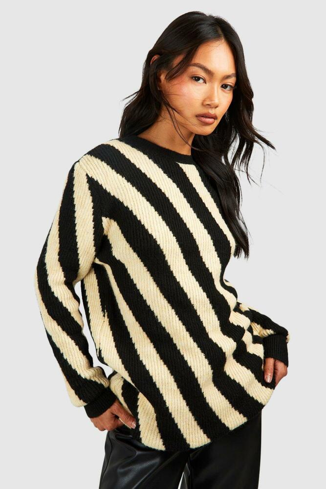 boohoo Womens Diagonal Stripe Oversized Knitted Sweater - Black Cover