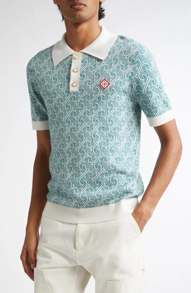 Casablanca Monogram Jacquard Wool Polo in Column Monogram Cover