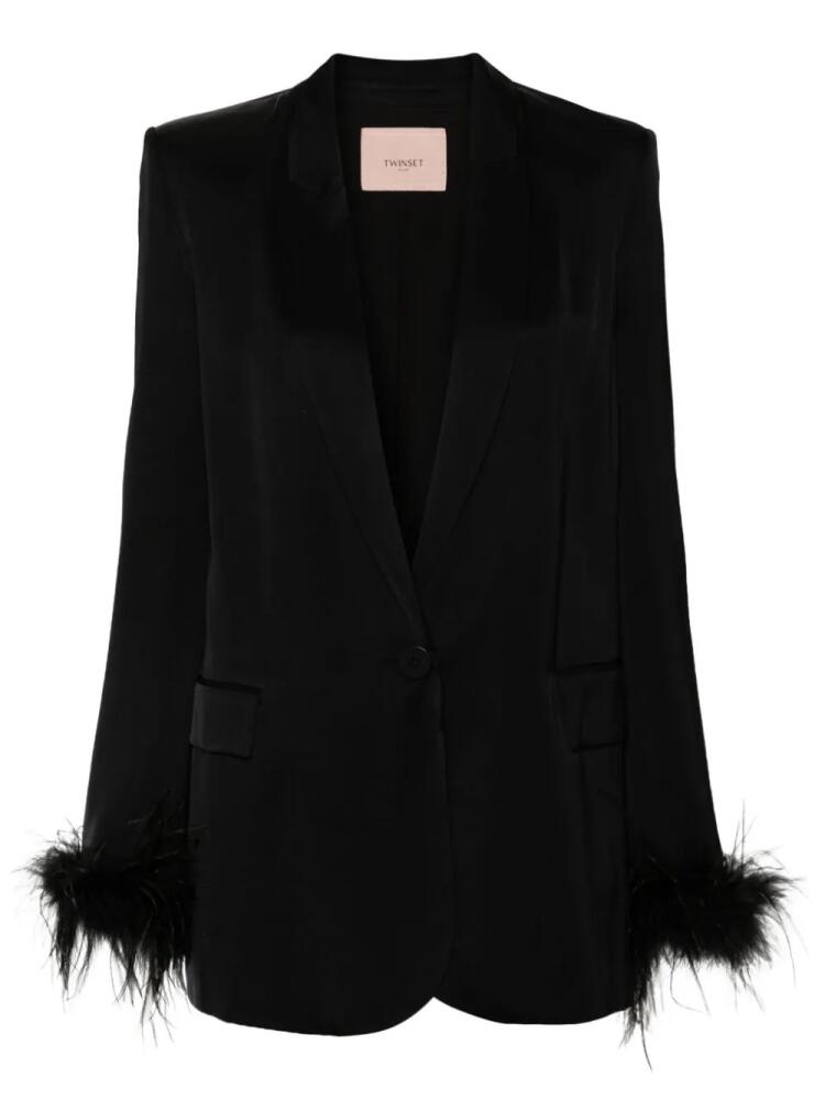 TWINSET feather-trim satin blazer - Black Cover