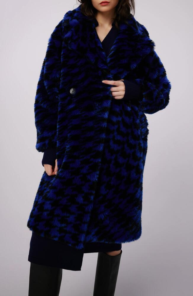 Diane von Furstenberg Arwen Houndstooth Check Faux Fur Coat in Houndstooth Royal Blue Cover