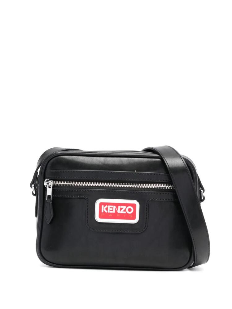 Kenzo logo-plaque zip-up crossbody bag - Black Cover