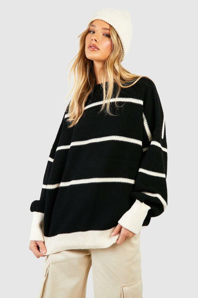 boohoo Womens Skinny Stripe Sweater - Black Cover