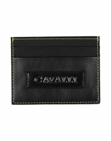 Roberto Cavalli Man Document holder Black Bovine leather, Polyester Cover