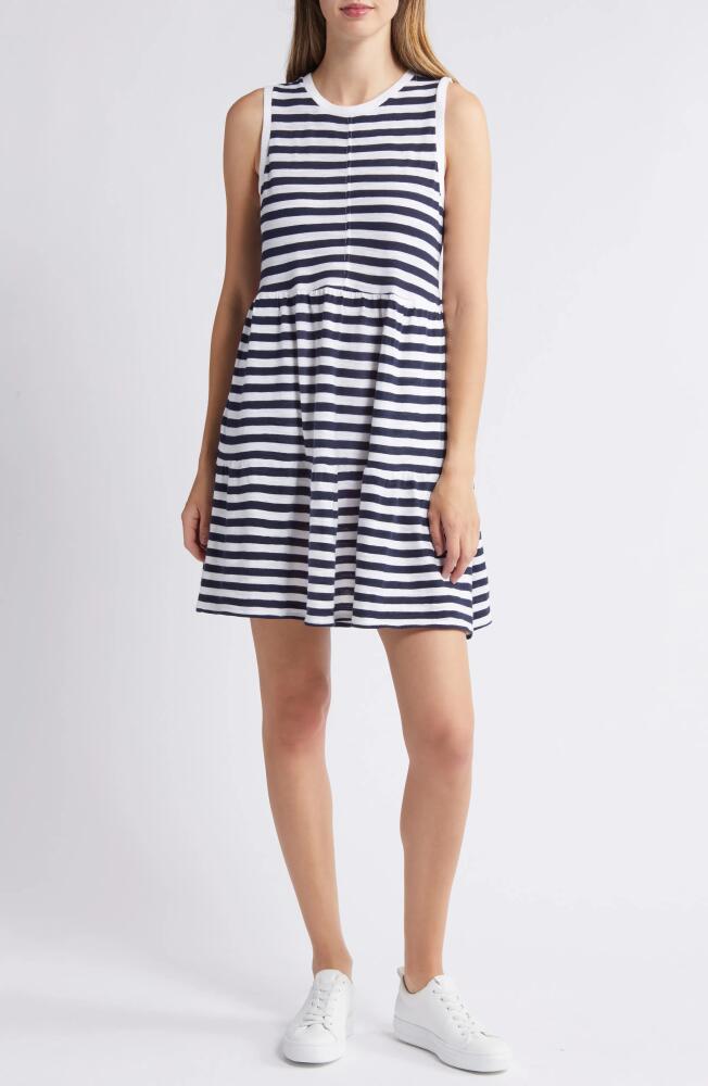 caslon(r) Sleeveless Tiered Jersey Dress in Navy- White Charm Stripe Cover