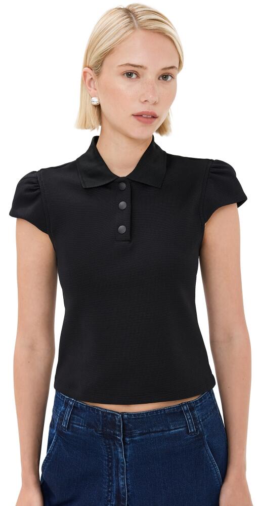 Tibi Luxe Pique Shrunken Polo Shirt Black Cover