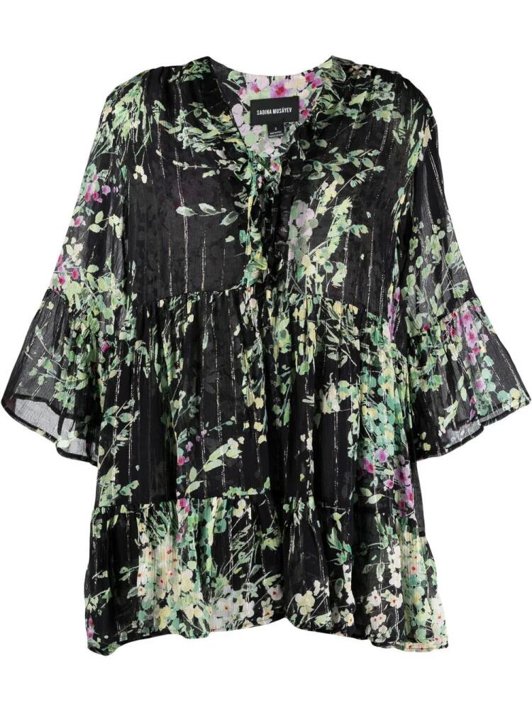 Sabina Musayev floral-print midi dress - Black Cover