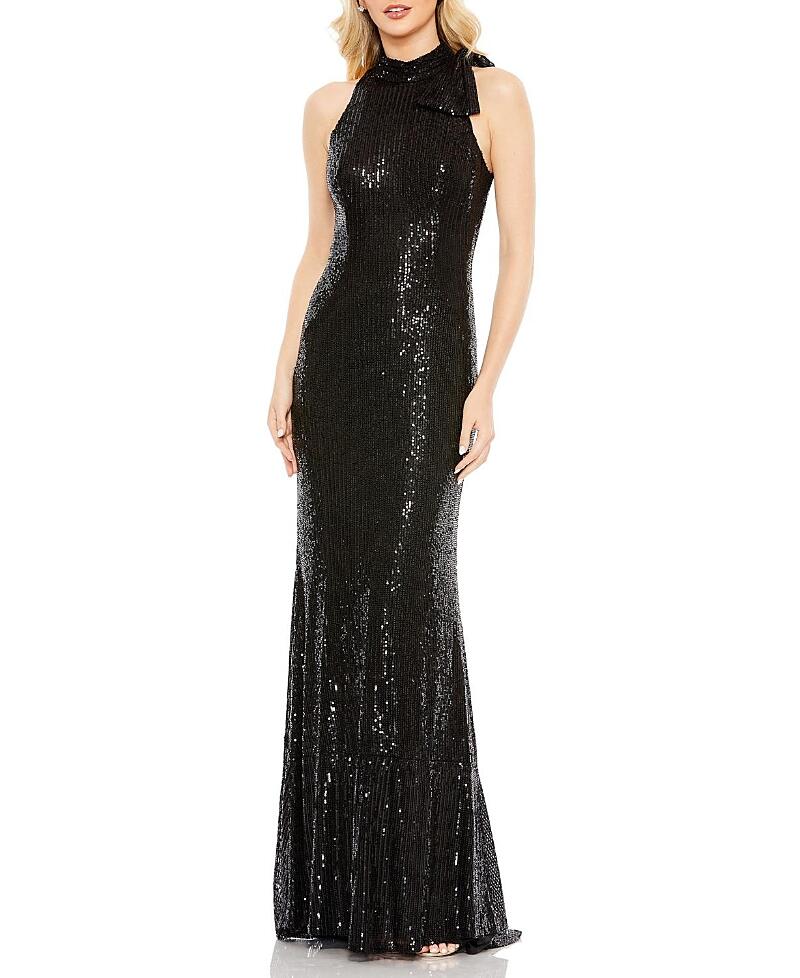 Mac Duggal Sequined Soft Tie Halter Neck Column Gown Cover