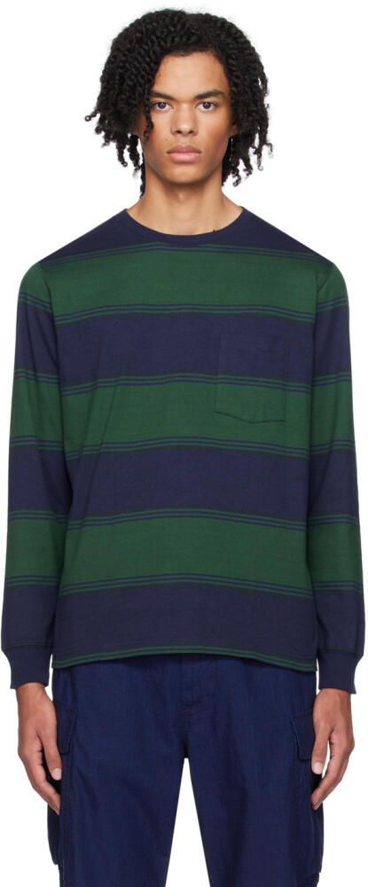 BEAMS PLUS Navy Striped Long Sleeve T-Shirt Cover