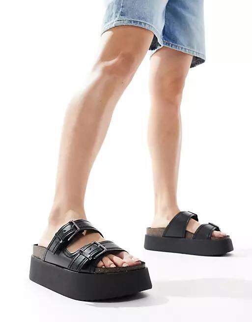 Stradivarius two strap buckle sandals in black Cover