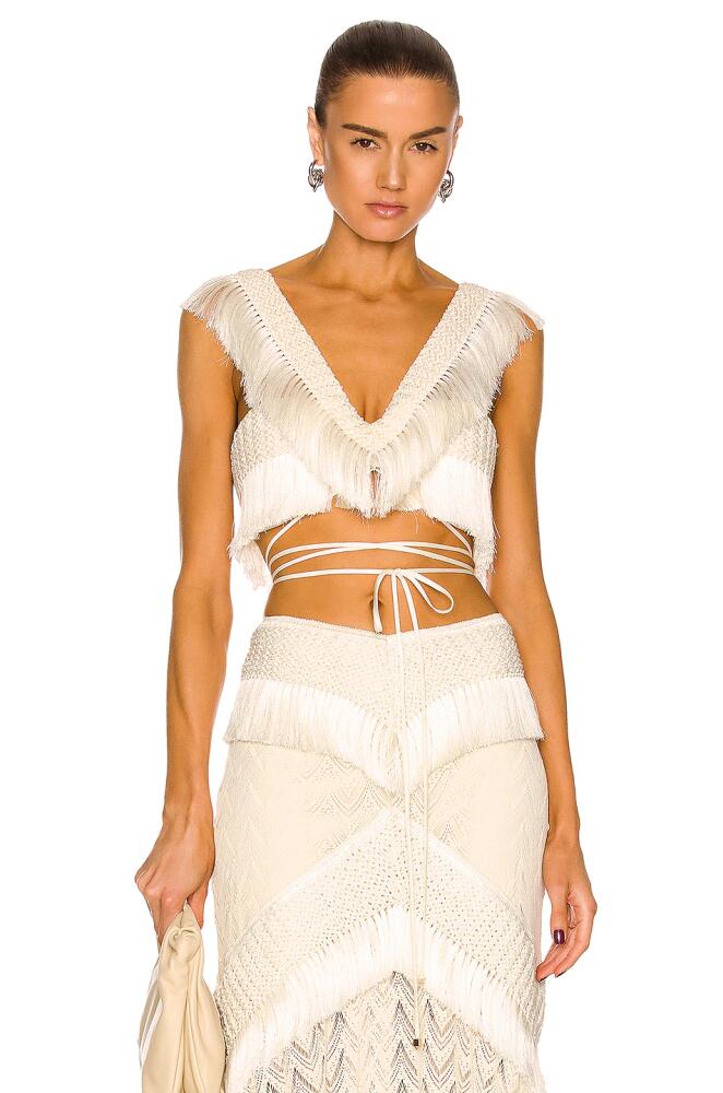 PatBO Fringe Trim Cropped Top in White Cover