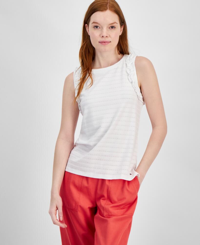 Tommy Hilfiger Women's Solid-Color Textured Ruffled Tank Top - Brt White Cover