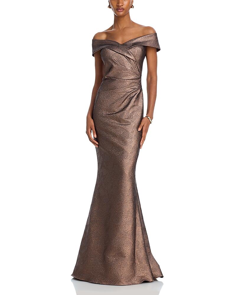 Teri Jon by Rickie Freeman Metallic Off-the-Shoulder Gown Cover