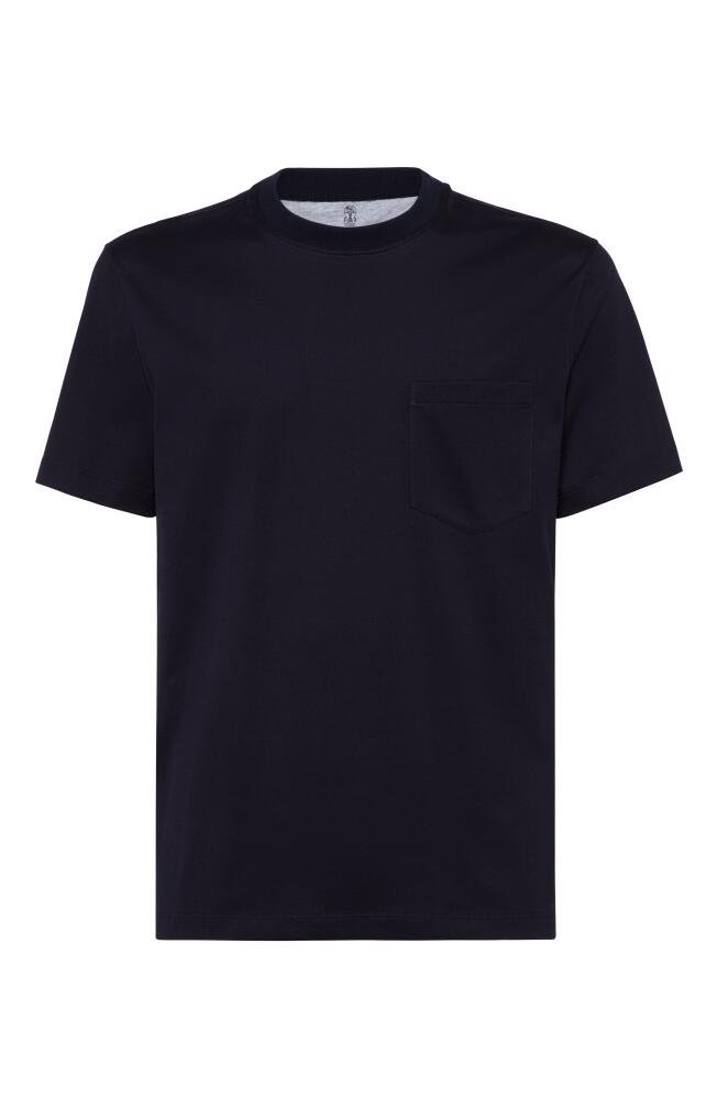 Brunello Cucinelli Jersey T-shirt with chest pocket in Navy Blue Cover