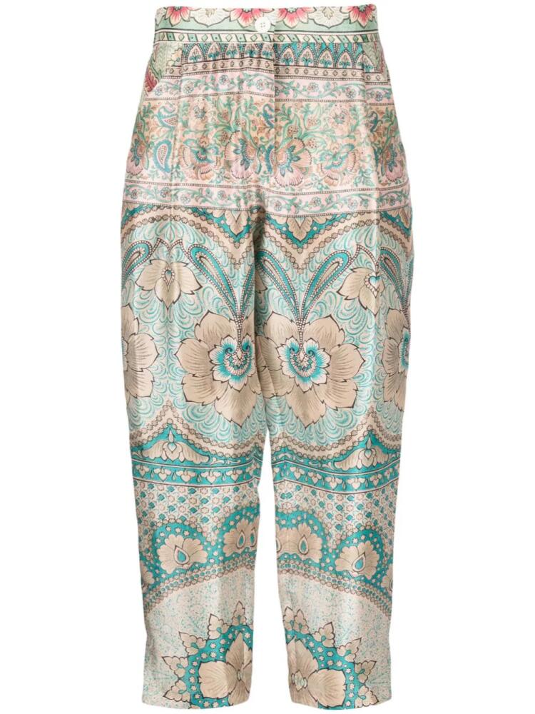 Pierre-Louis Mascia graphic-print cropped silk trousers - Neutrals Cover