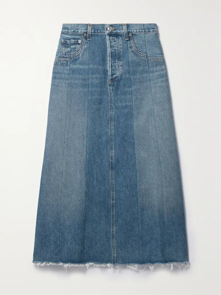 Citizens of Humanity - + Net Sustain Raian Frayed Paneled Organic Denim Midi Skirt - Blue Cover