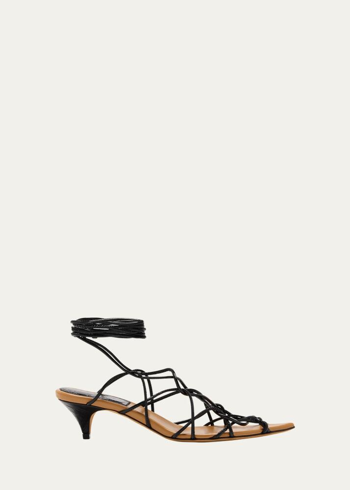 Khaite Arden Strappy Caged Ankle-Tie Sandals Cover