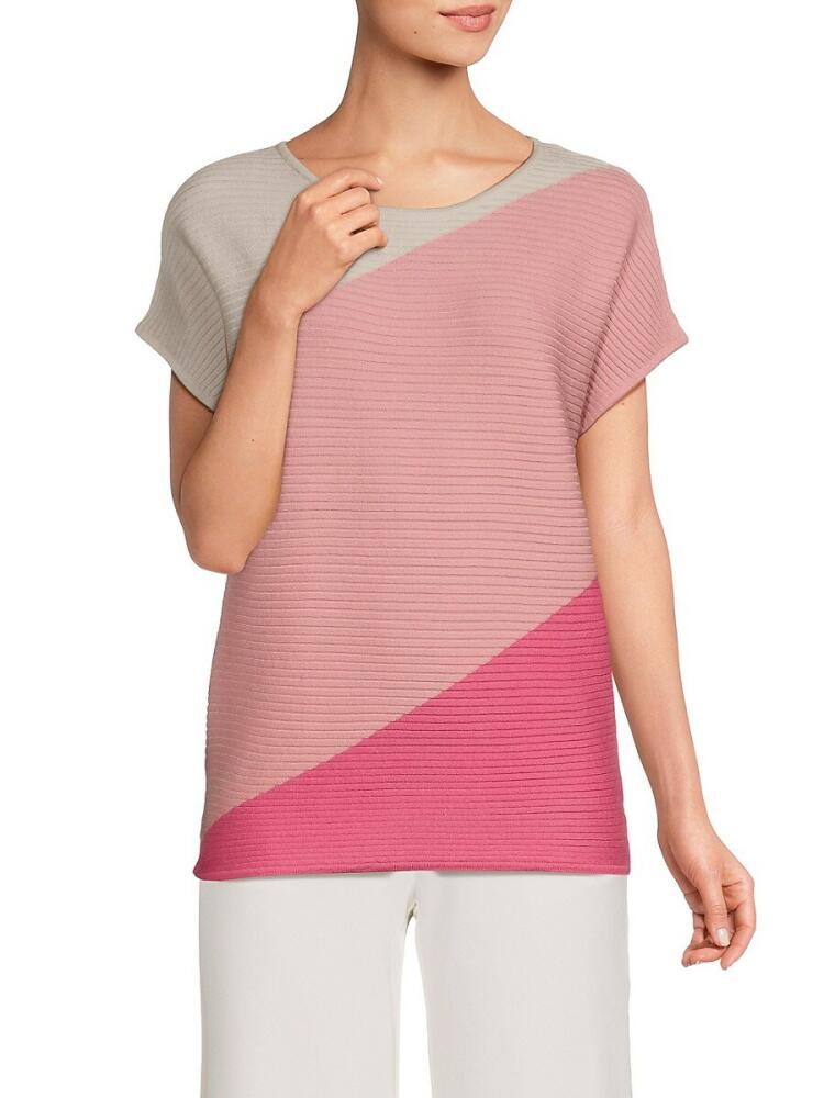 T Tahari Women's Colorblock Ribbed Top - Pink Multicolor Cover