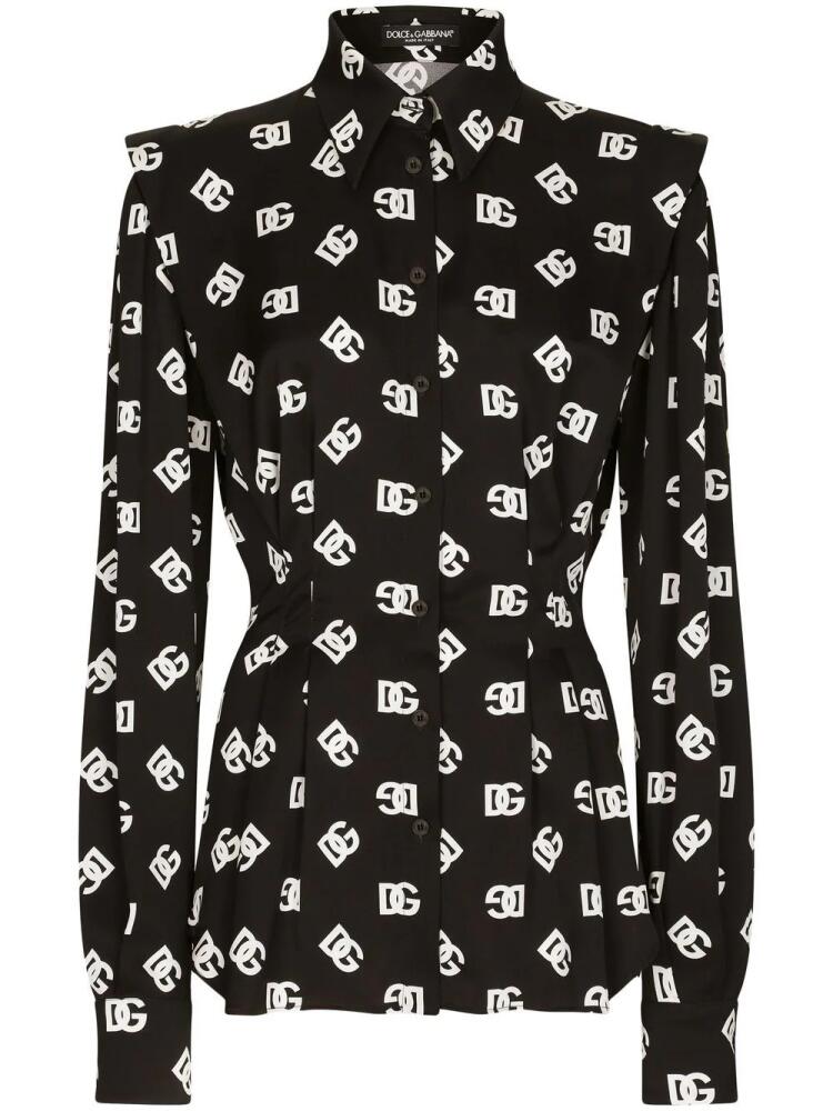 Dolce & Gabbana DG-logo stretch-silk shirt - Black Cover