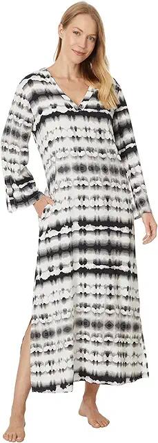 N by Natori Porto Challis Caftan (Black/White) Women's Pajama Sets Cover