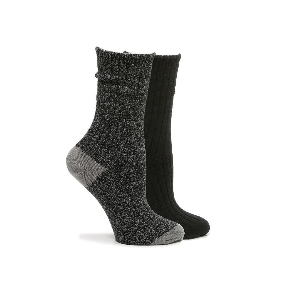 Kelly & Katie Soft Polytam Marled Crew Socks 2 Pack | Women's | Black Solid & Charcoal Marbled Cover