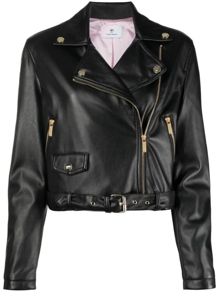 Chiara Ferragni zip-up faux leather biker jacket - Black Cover