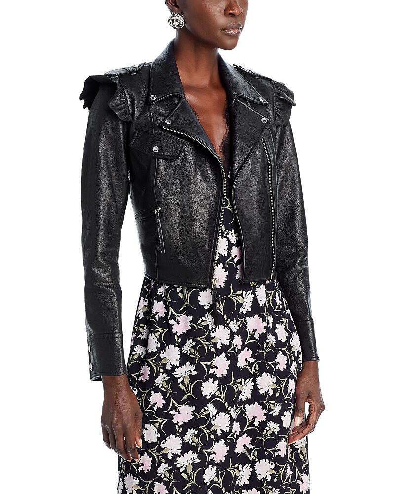 LoveShackFancy Torrez Leather Ruffle Trim Jacket Cover