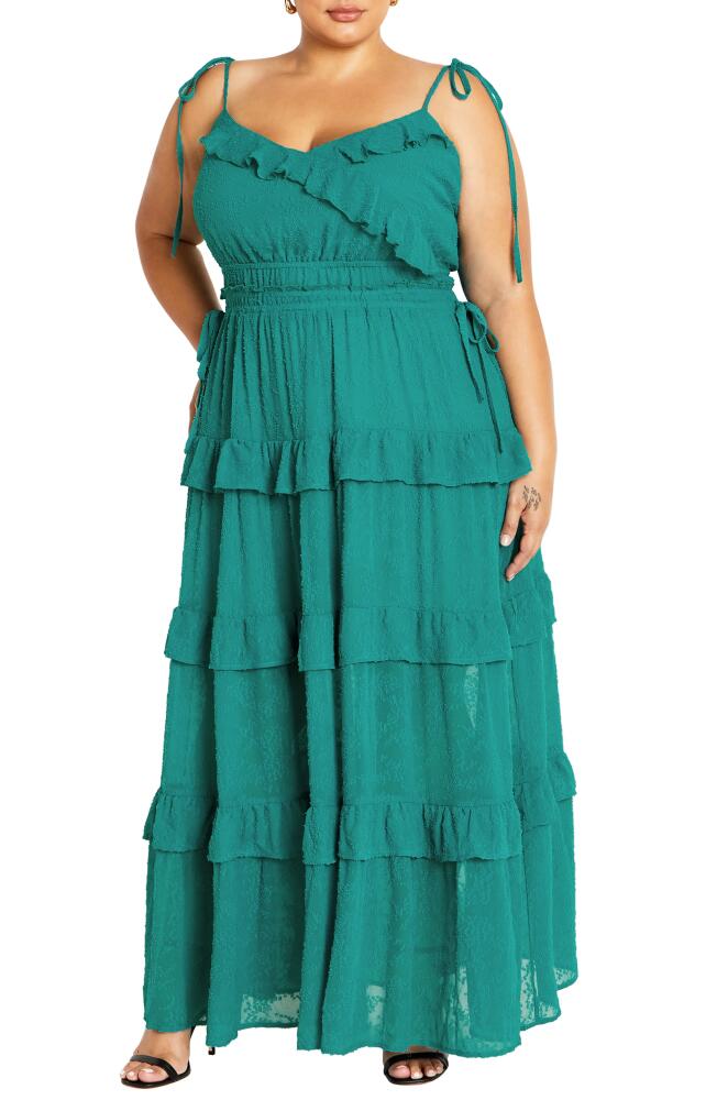 City Chic Renee Ruffle Tie Strap Maxi Dress in Emerald Cover