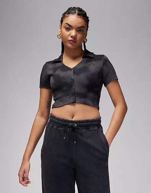 Jordan collared knit top in smoke gray Cover