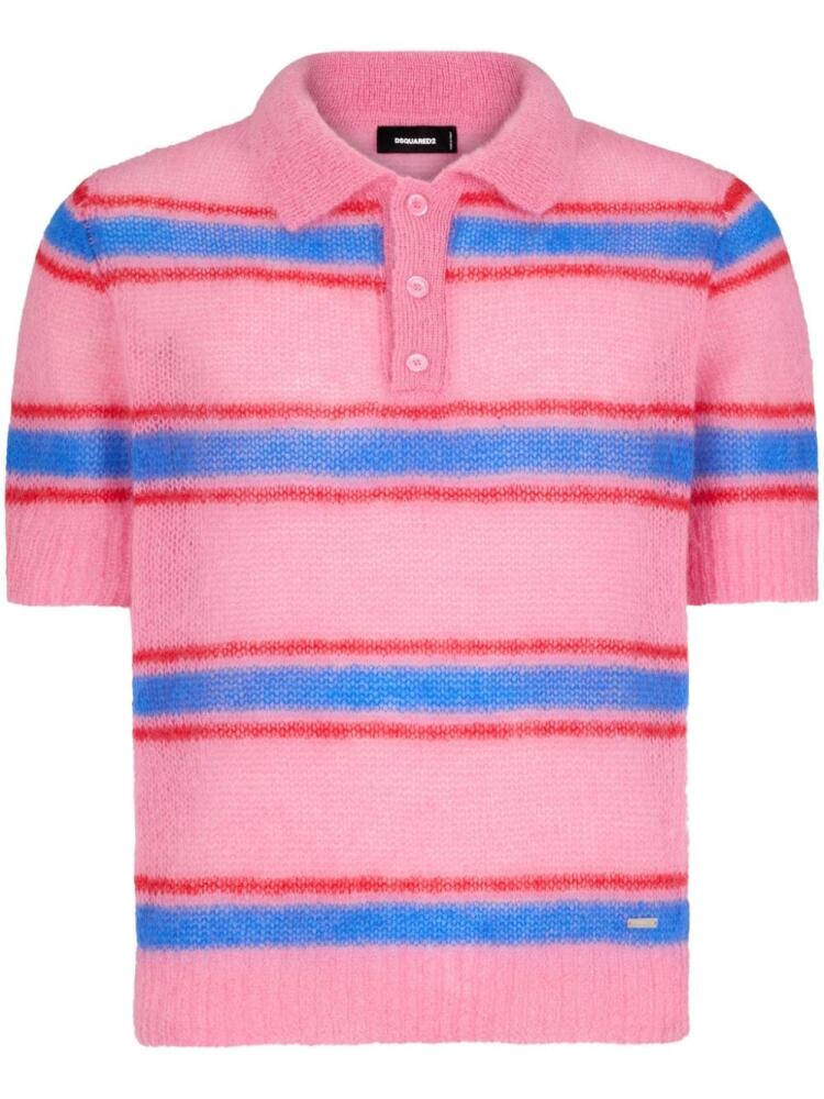 DSQUARED2 striped knitted polo shirt - Pink Cover