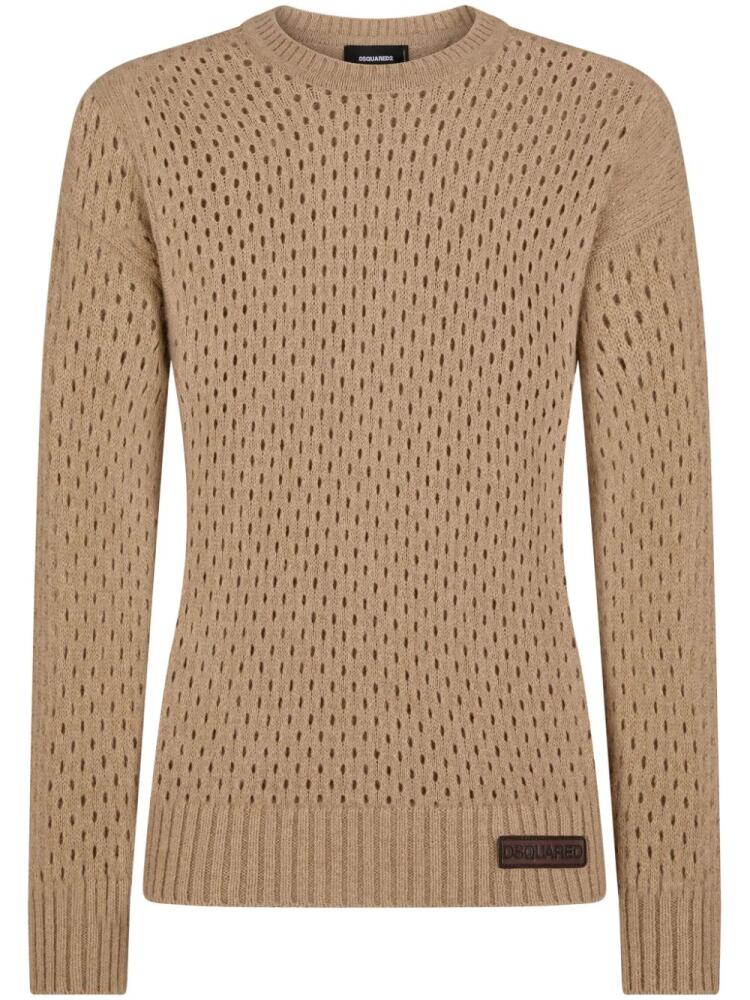 DSQUARED2 logo-patch pointelle-knit jumper - Neutrals Cover