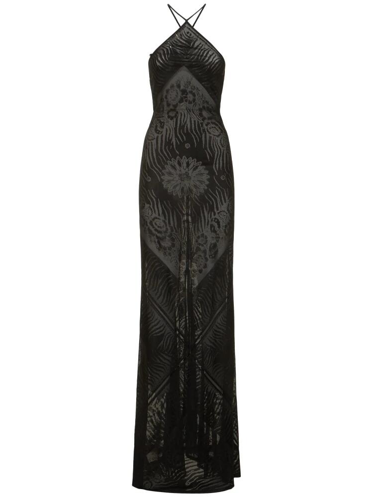 ROBERTO CAVALLI Halter Neck Devoré Viscose Long Dress Cover