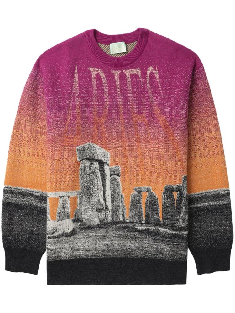 Aries Henge illustration-print jumper - Pink Cover