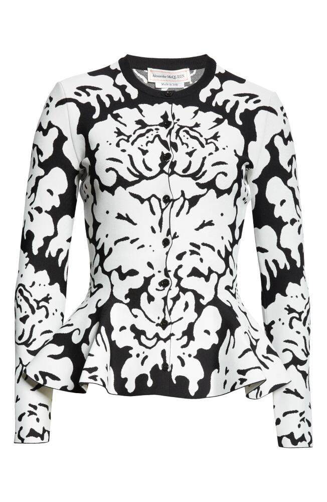 Alexander McQueen Damask Jacquard Peplum Cardigan in Black/White Cover