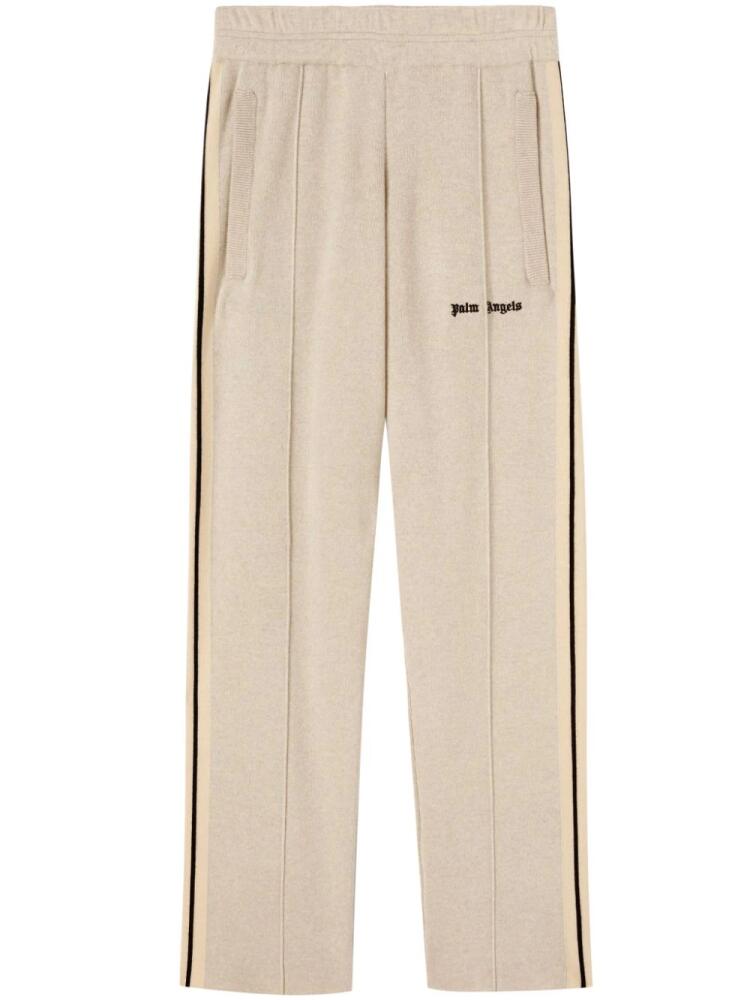 Palm Angels logo-embroidered knitted track pants - Neutrals Cover