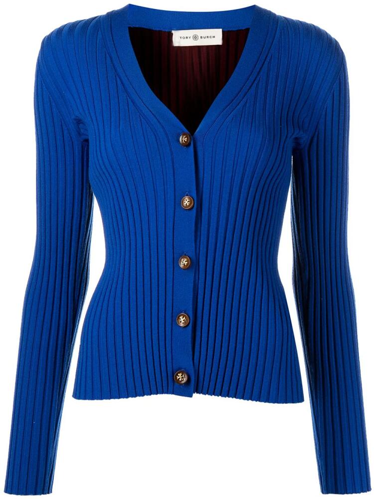 Tory Burch ribbed-knit button-up cardigan - Blue Cover