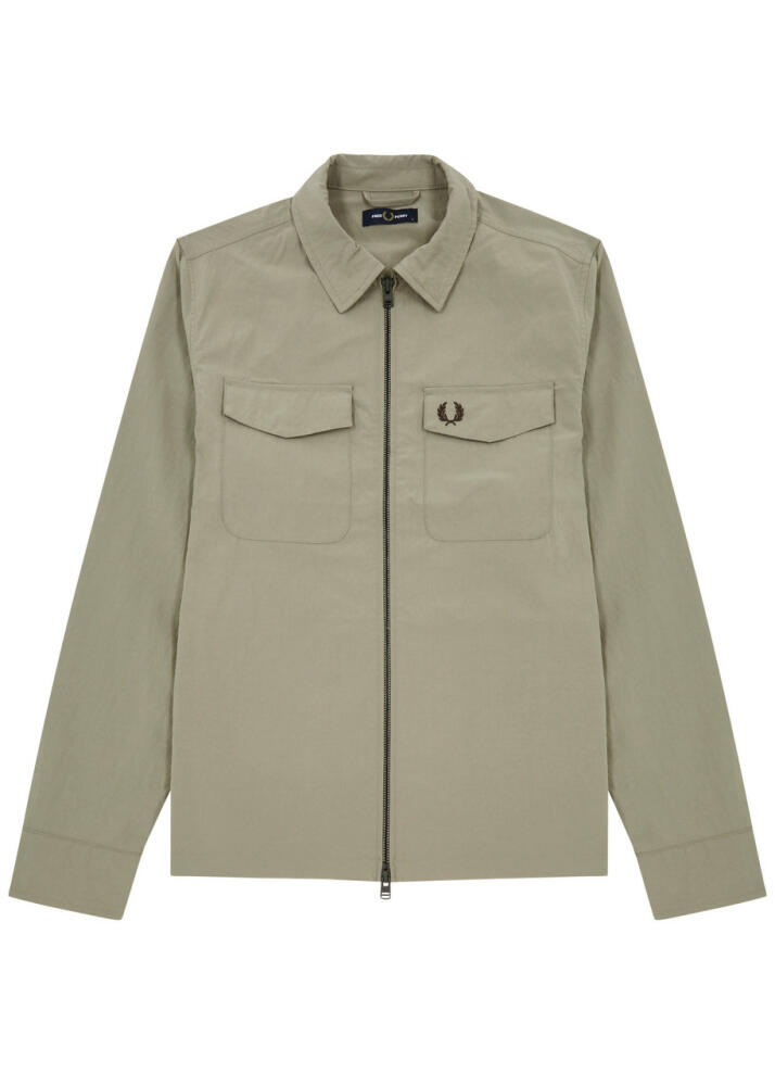 Fred Perry Logo-embroidered Crinkled Nylon Overshirt - Taupe Cover