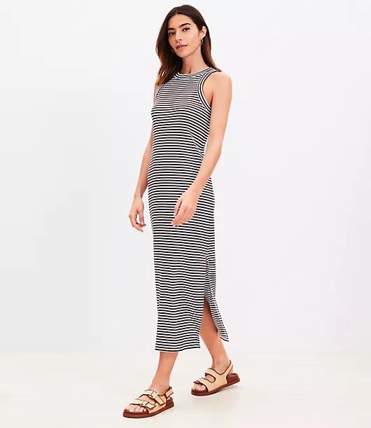 Loft Striped Perfect Ribbed Tank Midi Dress Cover