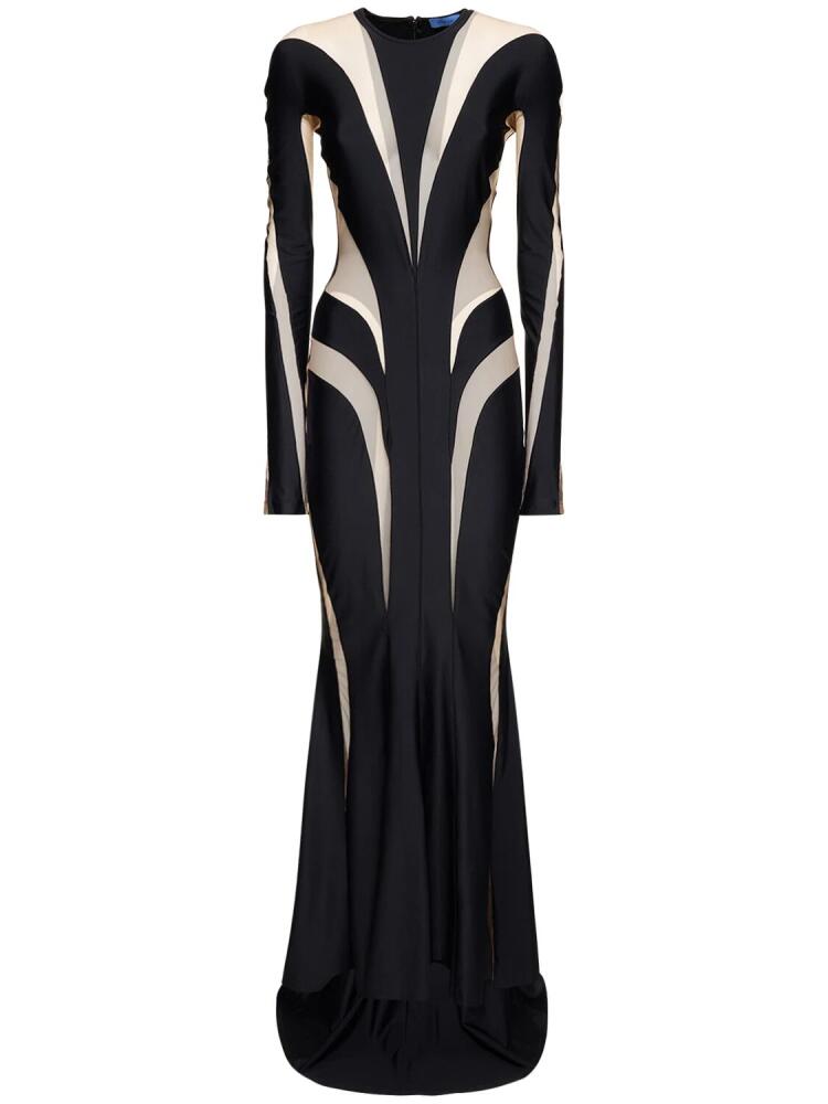 MUGLER Lycra Gown W/sheer Tulle Inserts Cover