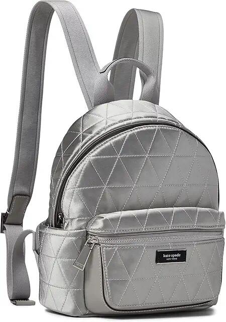 Kate Spade New York Sam Icon Quilted Satin Small Backpack (Silver) Handbags Cover