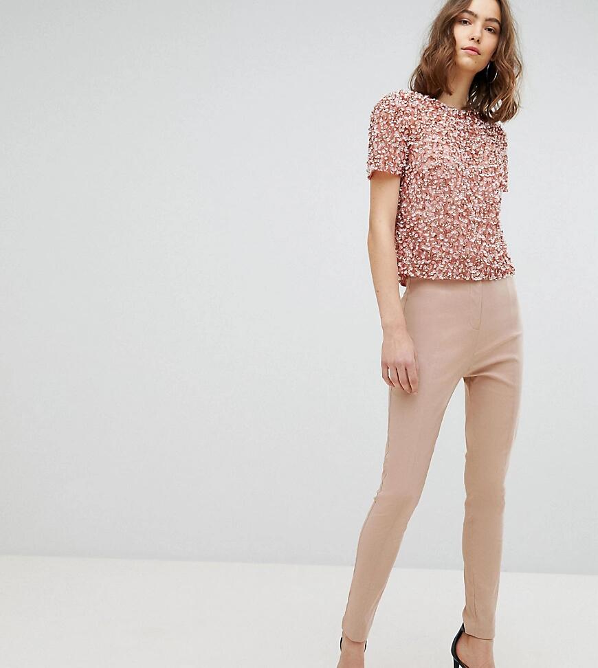 ASOS DESIGN Tall high waist pants in skinny fit-Pink Cover