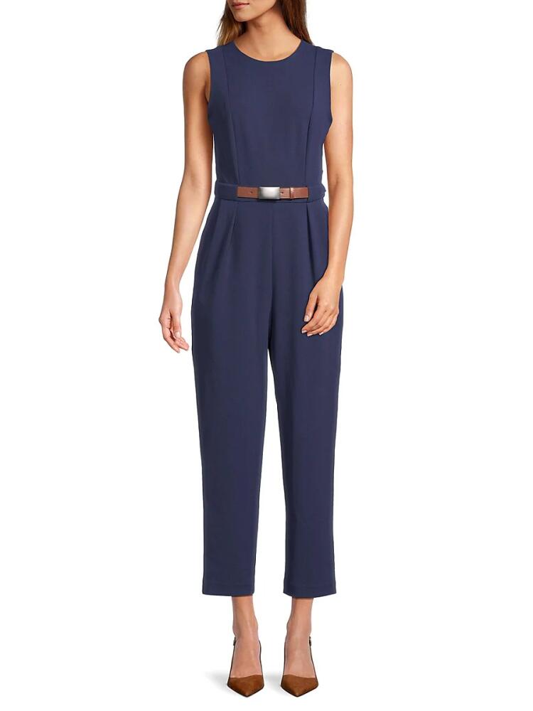 Calvin Klein Women's Belted Pleated Front Jumpsuit - Academy Navy Cover