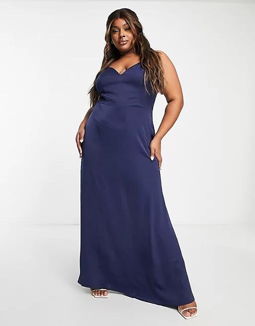 Little Mistress Plus strappy maxi dress in navy blue satin Cover