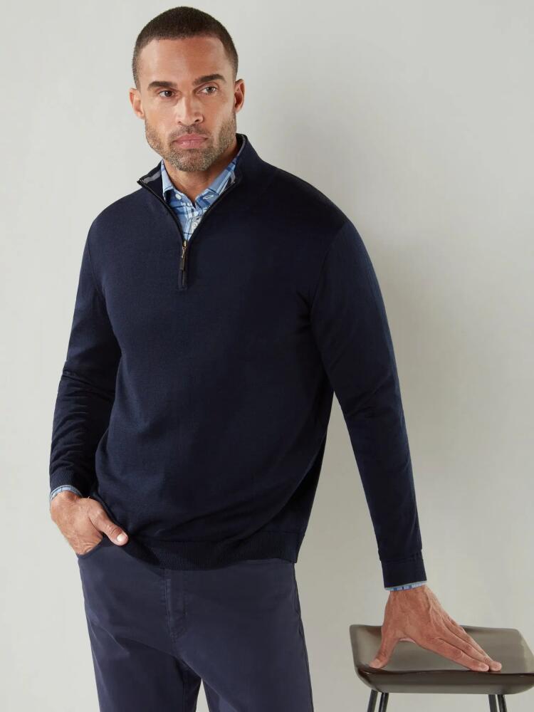 Robert Talbott Eastwood Quarter Zip Sweater in Navy With Gray Tipping Cover