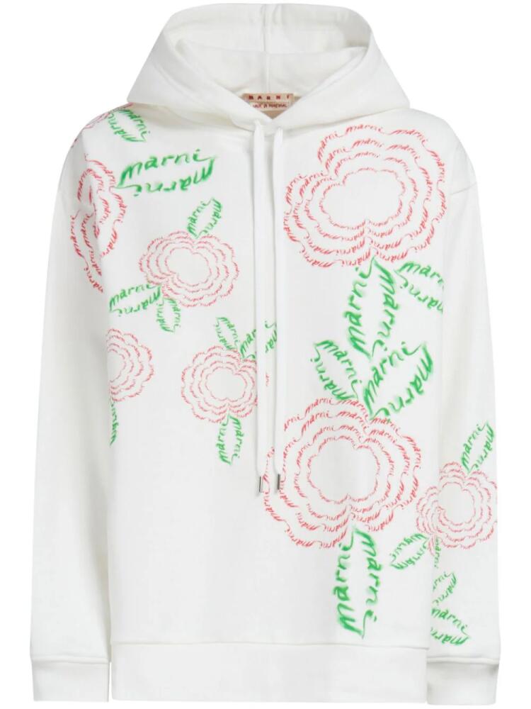 Marni rose-print cotton hoodie - White Cover