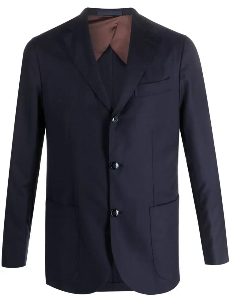 Barba notched-lapel virgin wool blazer - Blue Cover