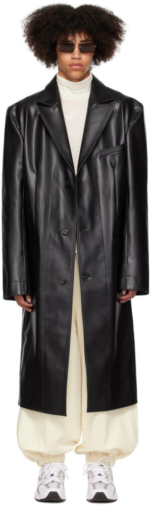 LU'U DAN Black Oversized Tailored Faux-Leather Coat Cover