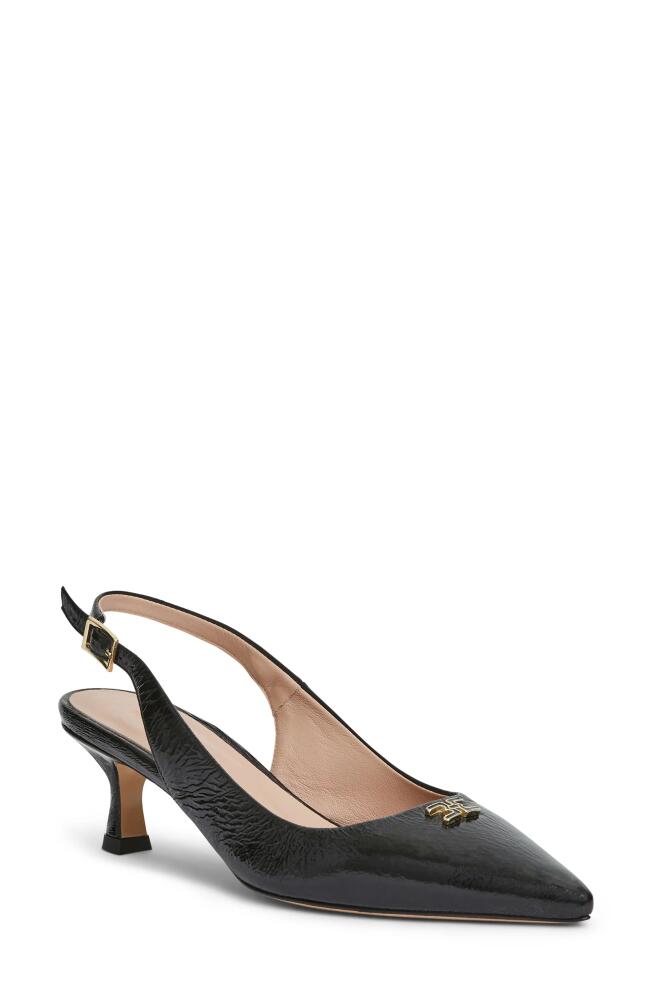 Bruno Magli Fiona Slingback Pointed Toe Pump in Black Crinkle Patent Cover